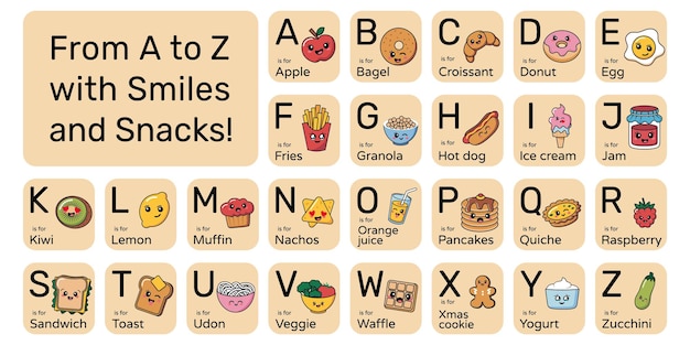 Food Alphabet A to Z with Smiles and Snacks