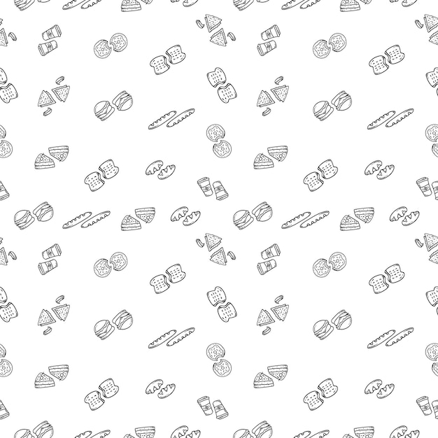 food and beverage seamless pattern in hand drawn style