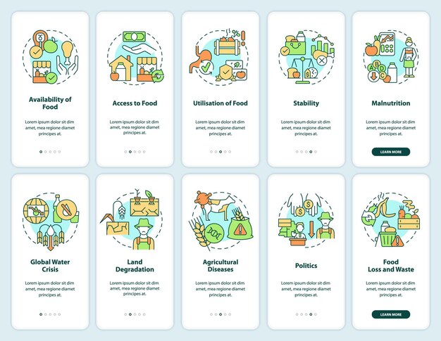 Food security onboarding mobile app screen set