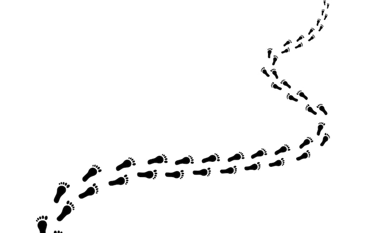 Vektör footprints across screen into distance