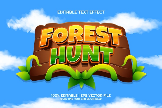 Forest Hunt cartoon game Bold 3D Editable text Effect Style