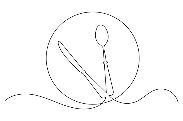 Fork and Knife one line drawing of continuous line vector illustration