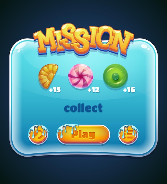 form designed game user interface gui for video games. mission window. vector illustration.