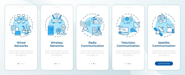 Forms of telecommunication blue onboarding mobile app screen