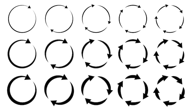 Forskellige cirkulære og forskellige tykkelsescirkulære pile skiltesymboler vektorillustration