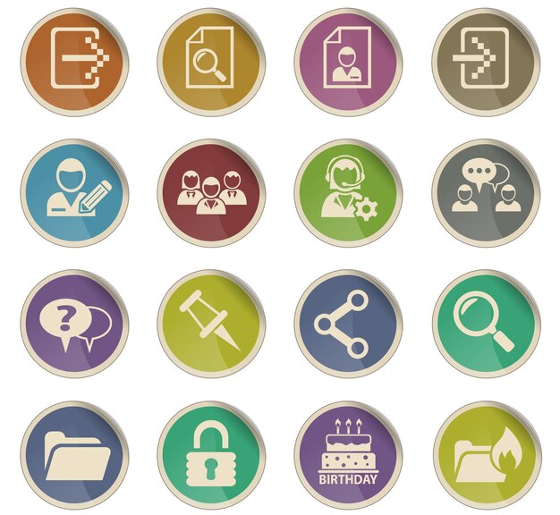 Forum interface web icons in the form of round paper labels