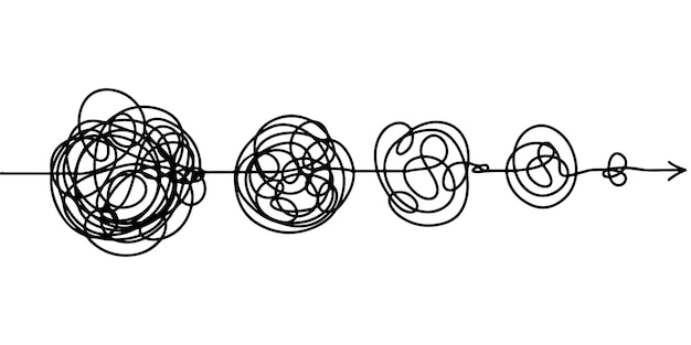 Forvirring, klarhed eller sti – vektorkoncept. Gør det komplekse simpelt. Doodle-vektorillustration.