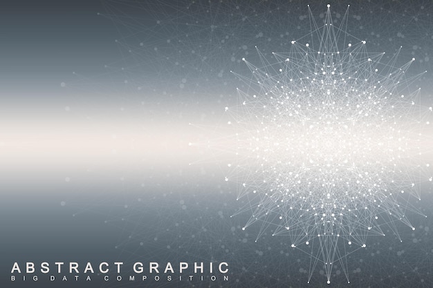 Fractal element with connected lines and dots Big data complex Virtual background communication or particle compounds Digital data visualization minimal array Lines plexus Vector illustration