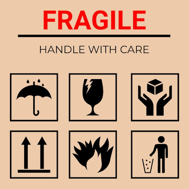 Fragile Package Symbols Fragile Handle with Care sticker and label collection for logistics