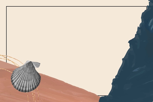 frame with clam shell pattern on beige background vector