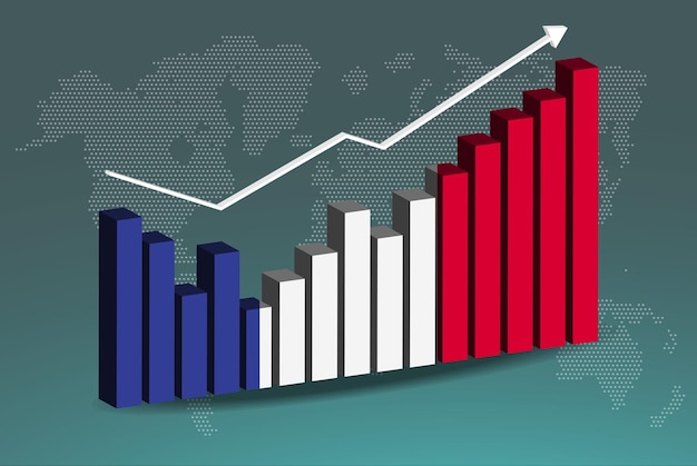 france 3d bar chart graph with ups and downs increasing values upward rising arrow on data