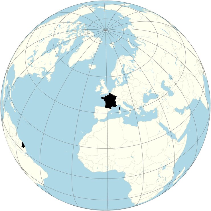 Vektör france presented at the center of the orthographic projection of the world map