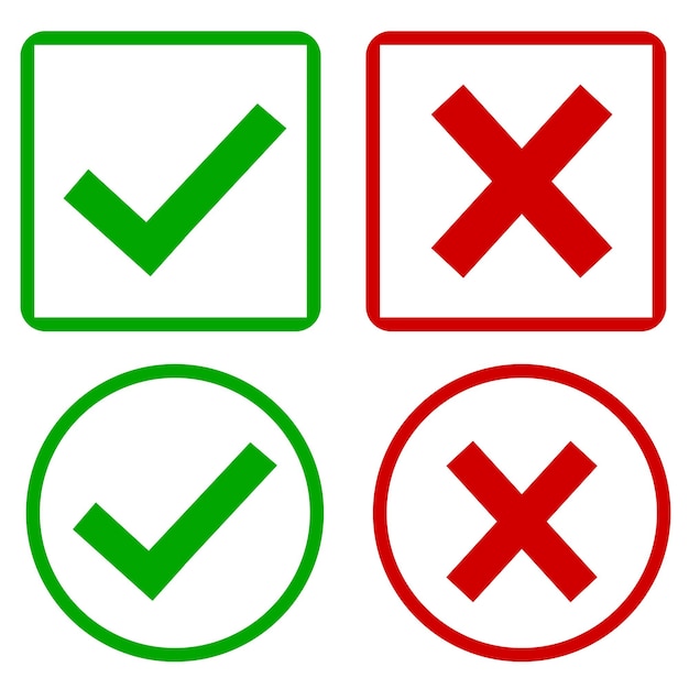 Free vector check and cross in boxes and circles set