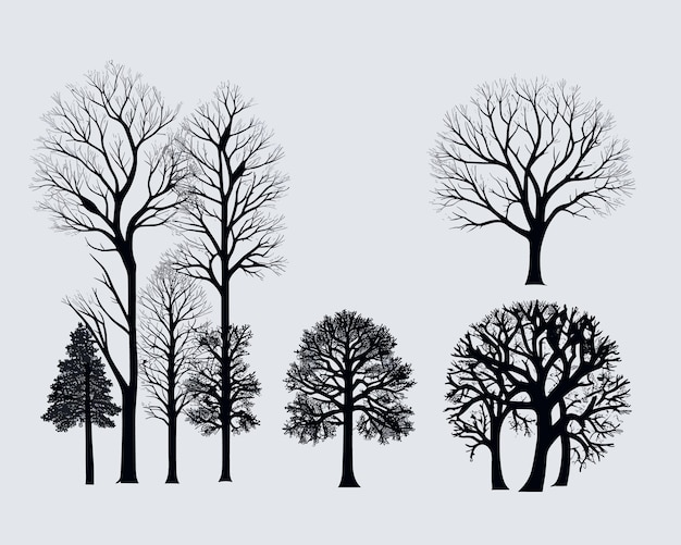 Free vector collection of winter tree silhouettes background