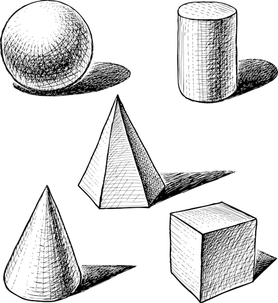 Freehand drawings of different geometric figures