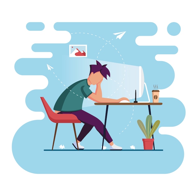 Freelance from home. Working process. Self isolation concept. flat illustration