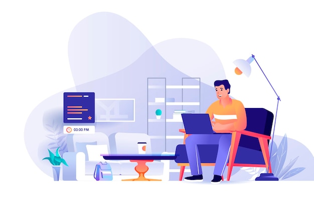 Freelance working scene illustration of people characters in flat design concept