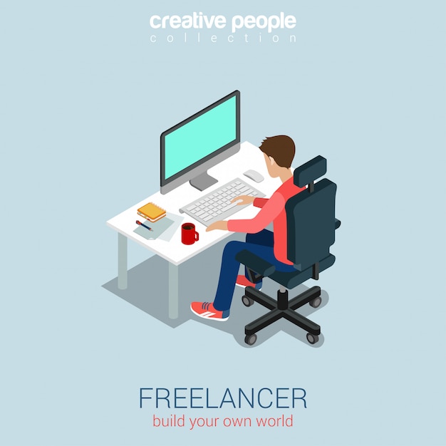 Freelancer på arbejde arbejdsplads isometrisk koncept illustration
