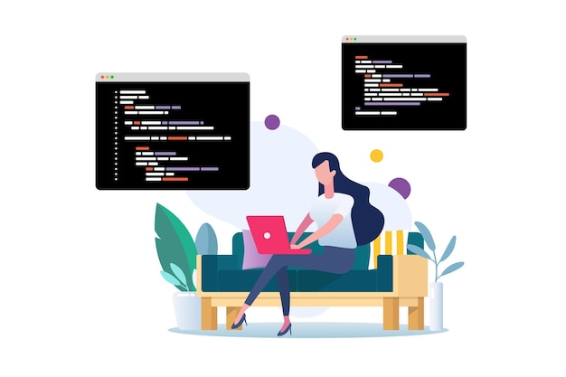 Freelancer writing code on laptop software developer working at house
