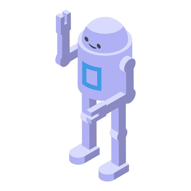Friendly isometric robot character waving hello