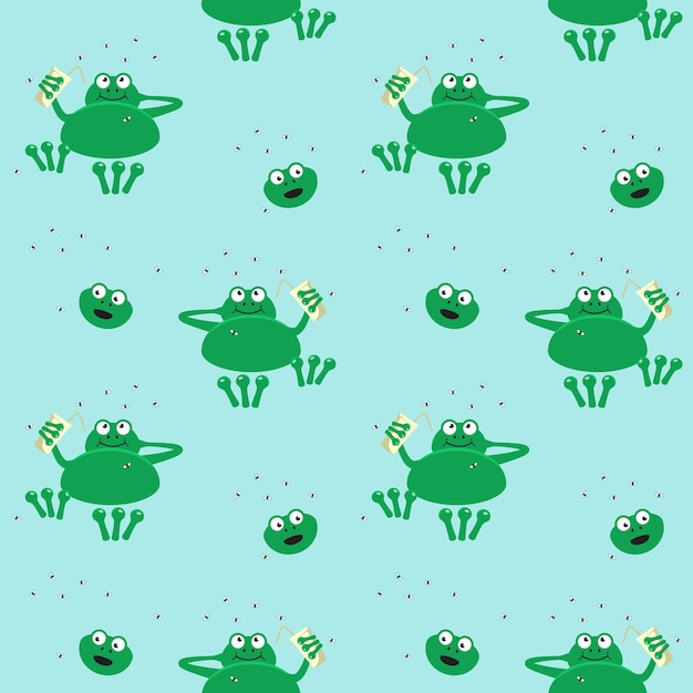 Frog rest on vacation Seamless pattern with animals Comic vector illustration