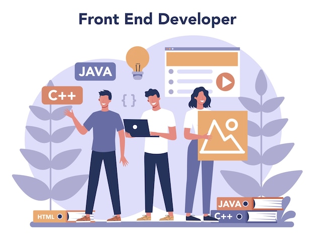 Frontend development concept. Website interface design improvement. Programming and coding. IT profession. 