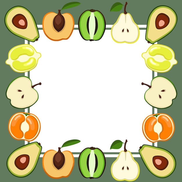 Fruit frame for post with empty space for text in circle on light green white background