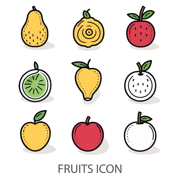 Fruit Icons Set White Background Flat Style Print Web Design