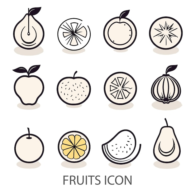 Fruit Icons Set White Background Flat Style Print Web Design