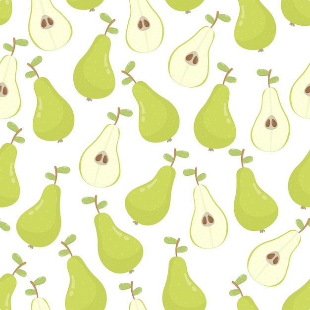 Fruit seamless pattern of pears with green foliage. Fresh tasty fruits. Background, wallpaper. for textile prints, posters or wrapping paper