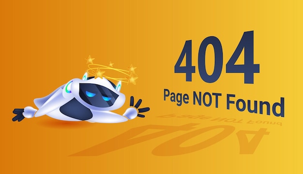 frustrated robot 404 page not found error artificial intelligence technology concept full length horizontal vector illustration