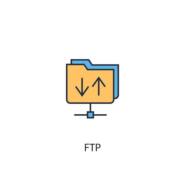 FTP concept 2 colored line icon. Simple yellow and blue element illustration. FTP concept outline symbol design