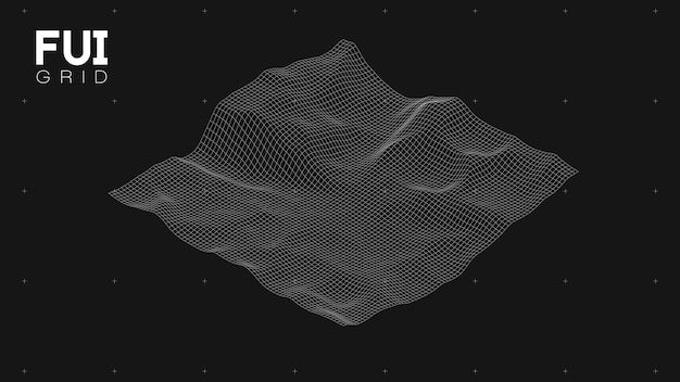 FUI GUI 3D Vector Landscape Scan Grid Abstract futuristic background SciFi HiTech design