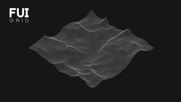 FUI GUI 3D-vektorlandskabsscanningsnet Abstrakt futuristisk baggrund SciFi HiTech-design