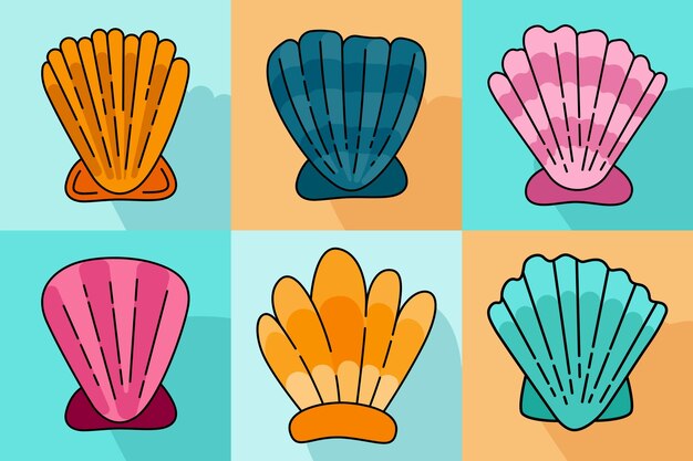 Fun and creative summer beach illustration with hand drawn oyster and Marine mollusks doodles