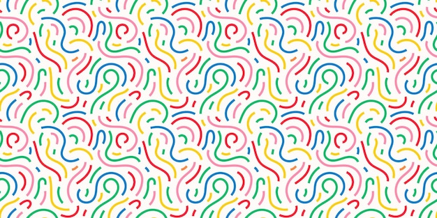 Fun colorful line doodle seamless pattern creative abstract squiggle style drawing background for