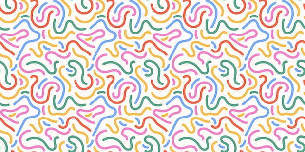 Fun colorful line doodle seamless pattern creative minimalist style art background for children or