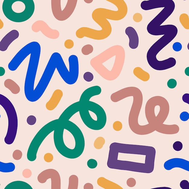Fun colorful line doodle seamless pattern Creative minimalist style art background