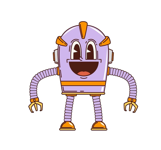 Funny retro robot cartoon groovy droid character