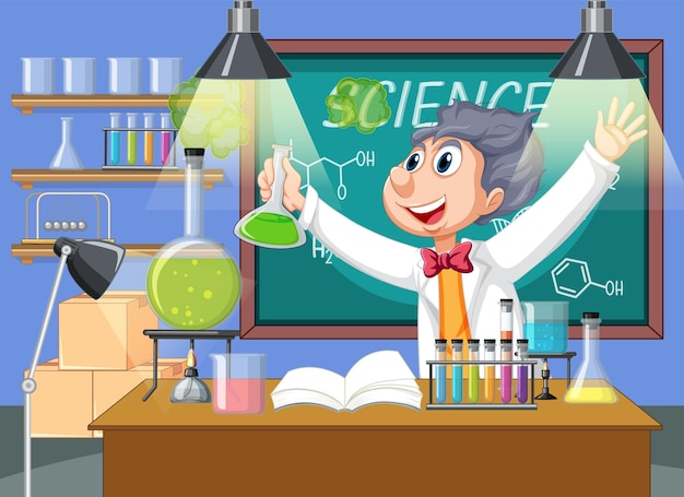 Funny scientist experiment in laboratory