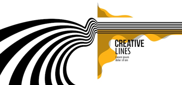 future lines in 3d perspective vector abstract background black and yellow linear composition optical illusion op art