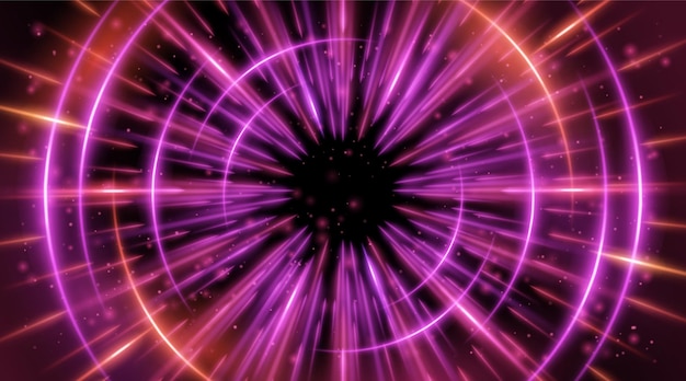 Futuristic abstract background with a radial burst of light and energy dynamics emanating from the center Speed Red purple and pink light rays emit and create glowing particle effects