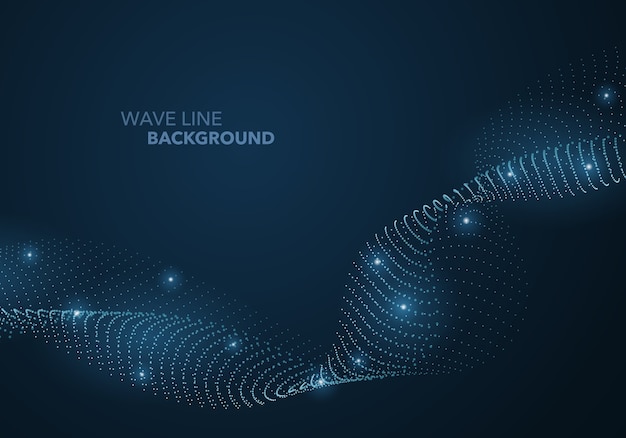 Futuristic abstract wave dot gradient line and illuminated light ball template background.  