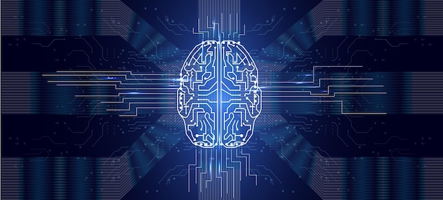 Futuristic Artificial Intelligence Brain on Digital Circuit Background