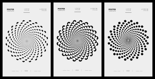 Futuristic black and white monochrome retro mandala minimalistic posters with geometric shapes