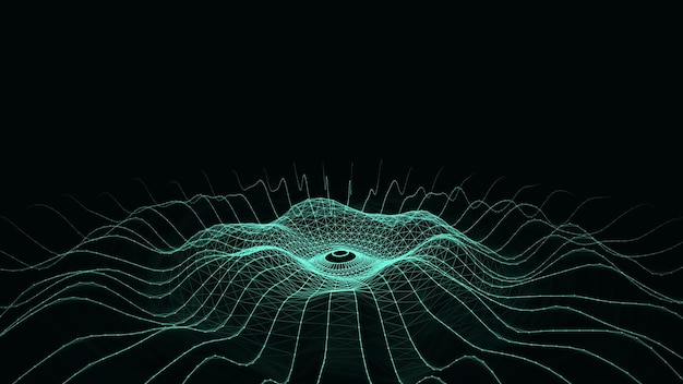 futuristic circle wave vector dark cyberspace abstract music sound wave with dots white moving particles on green background
