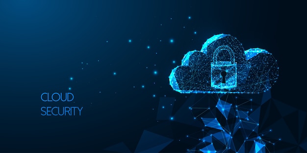 Futuristic Cloud security with glowing low polygonal cloud technology