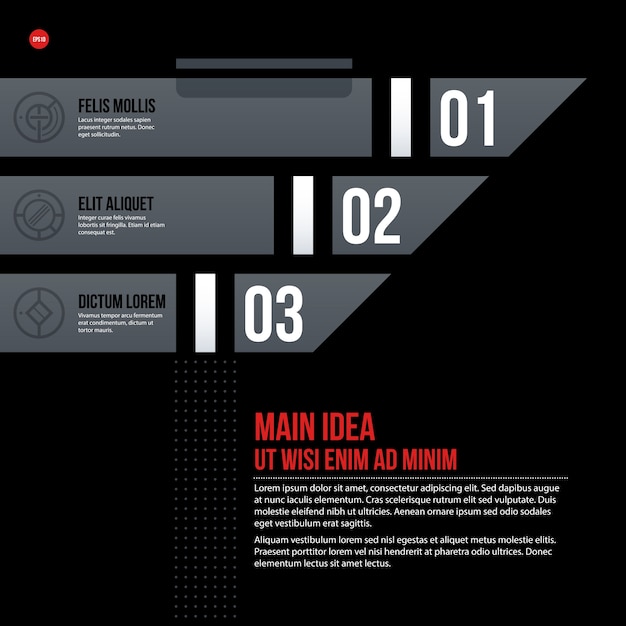 Futuristic corporate chart template on black background. Useful for presentations and marketing media.