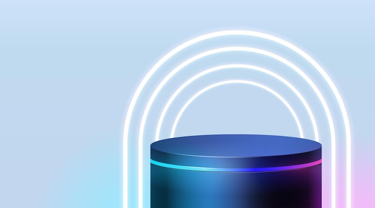 Vektör futuristic cyber stage with 3d neon podium for product display presentation in pastel background