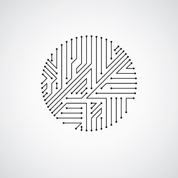 Futuristic cybernetic scheme, vector motherboard black and white illustration. Circular element with circuit board texture.